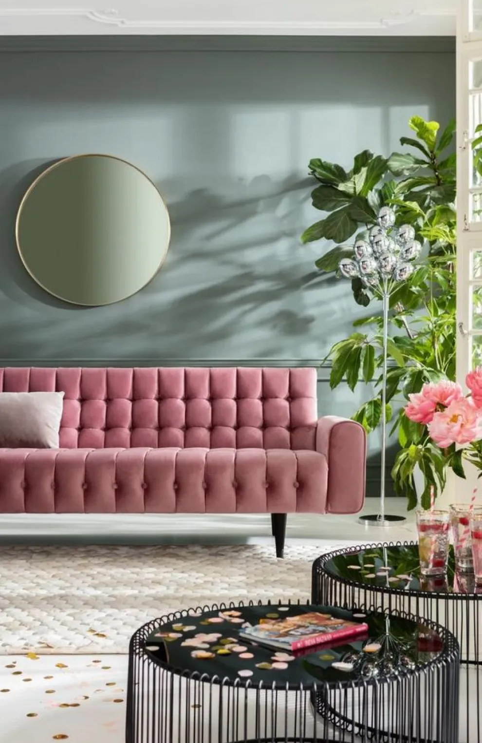 Bank Milchbar 3-Zits Fluweel Roze