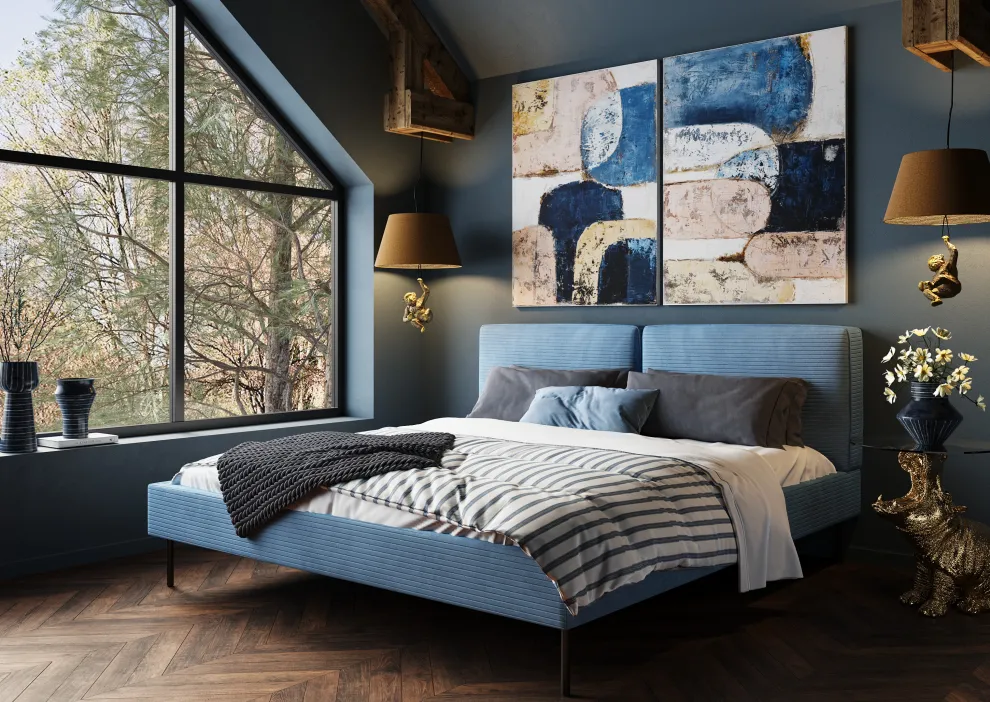 Bed East Side Cord Blue 160x200cm