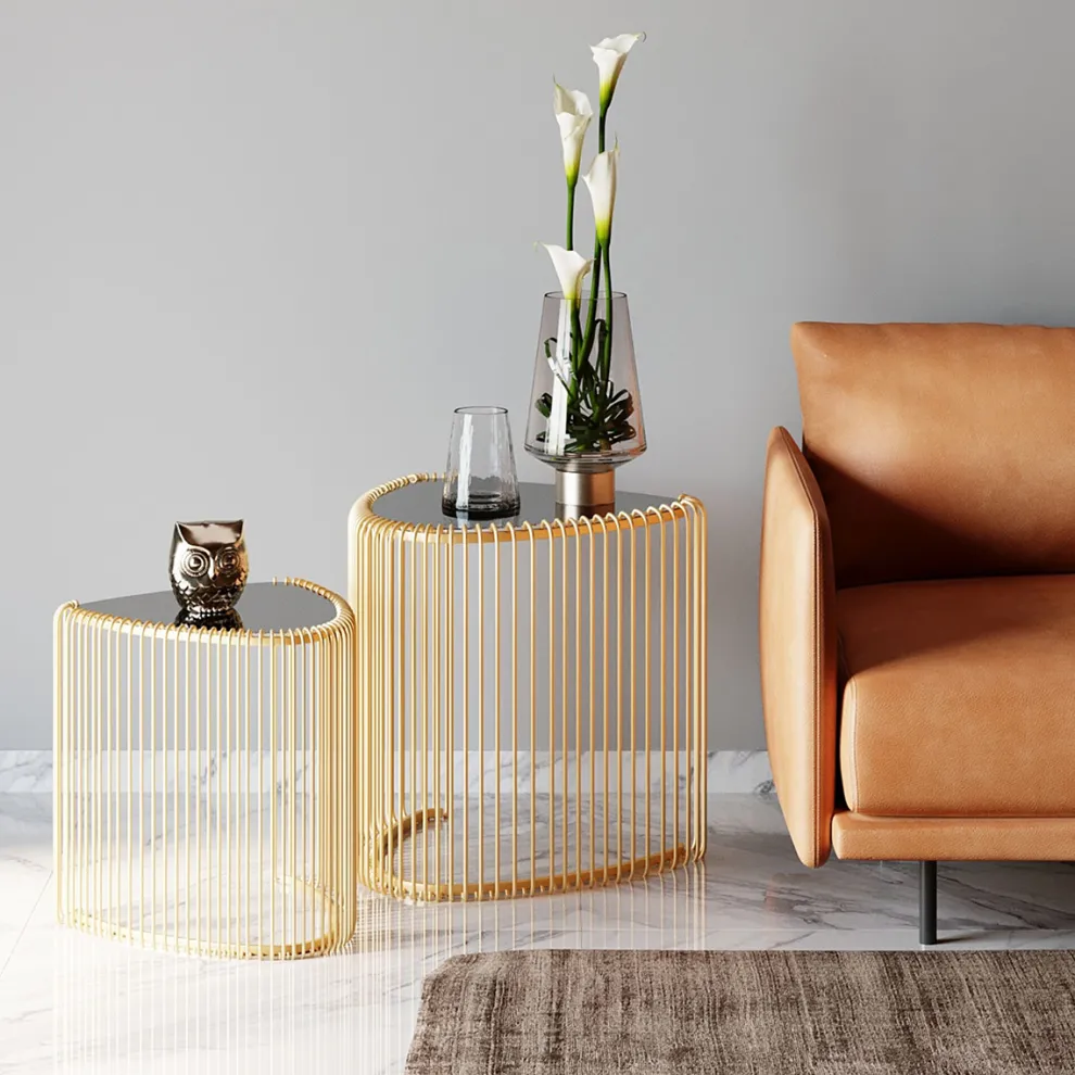 Bijzettafel Wire Triangle Gold (Set Van 2)