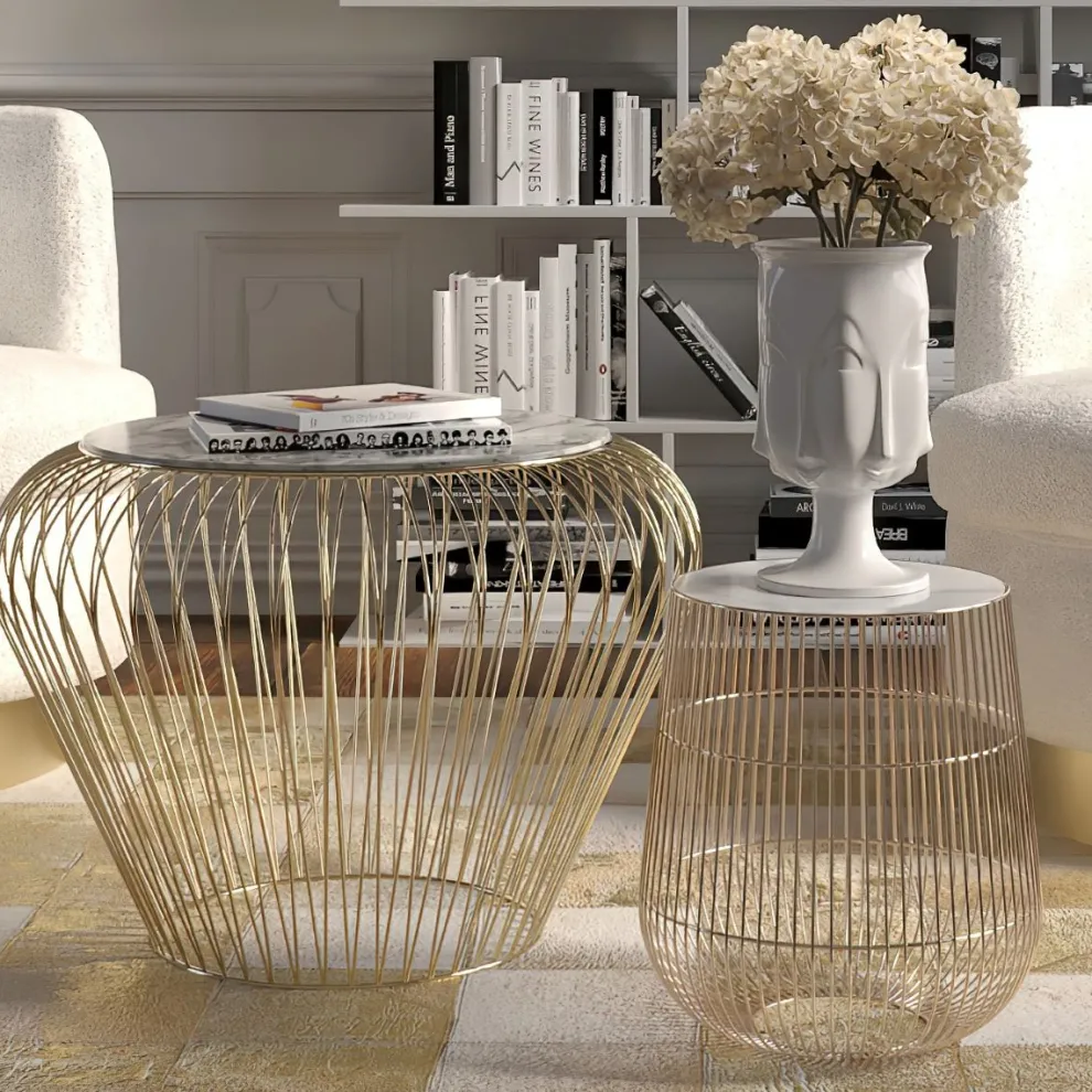 Bijzettafel Wit Marmeren Messing Ø32cm