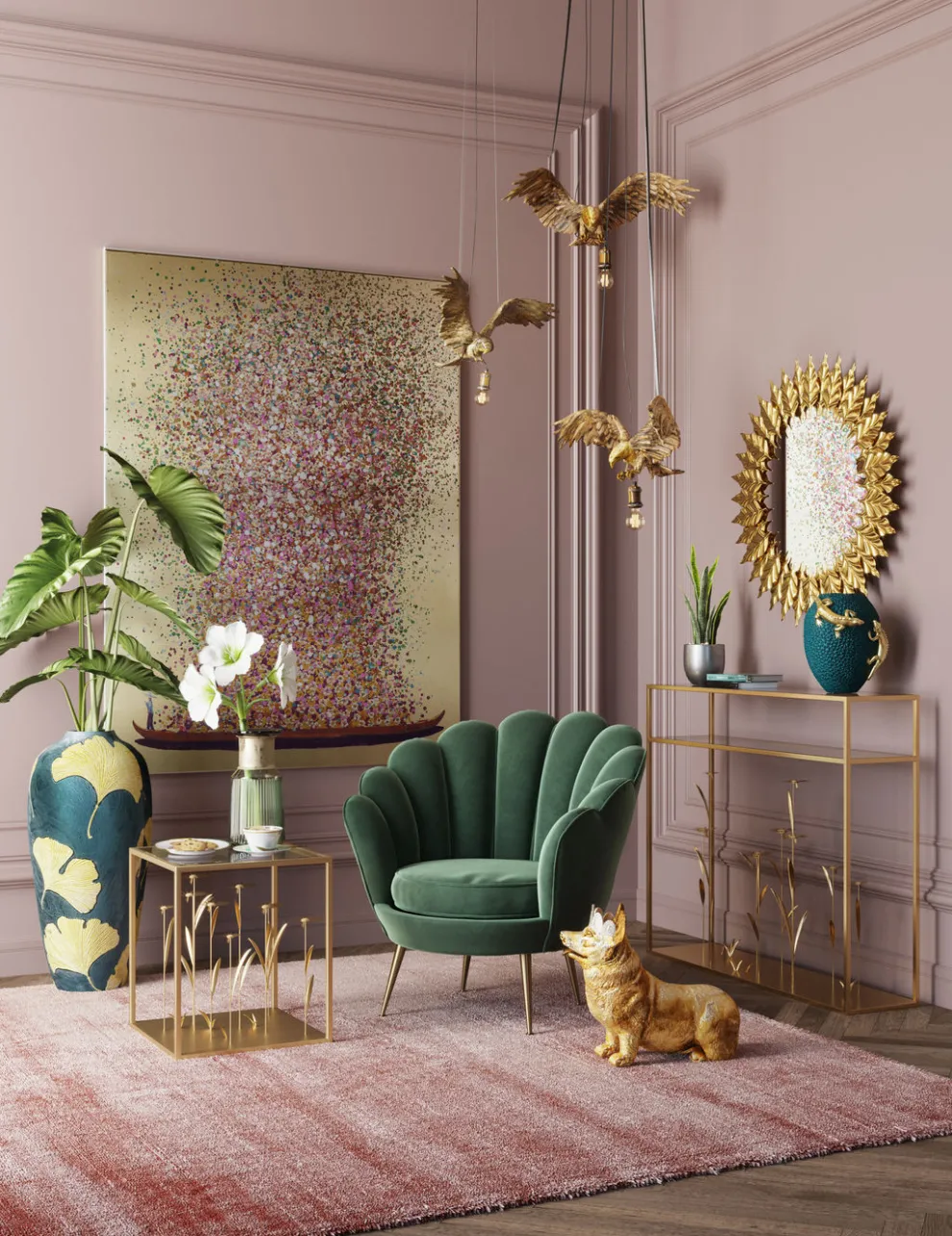 Console Flower Meadow Goud 100cm