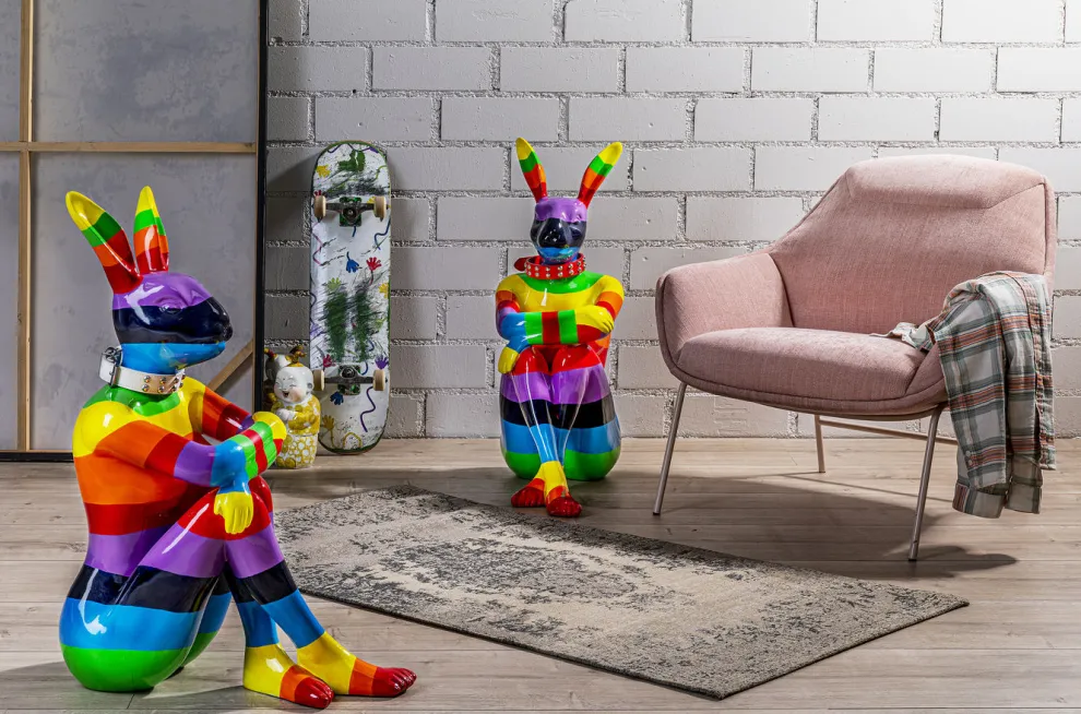 Decofiguur Sitting Rabbit Regenboog 80cm