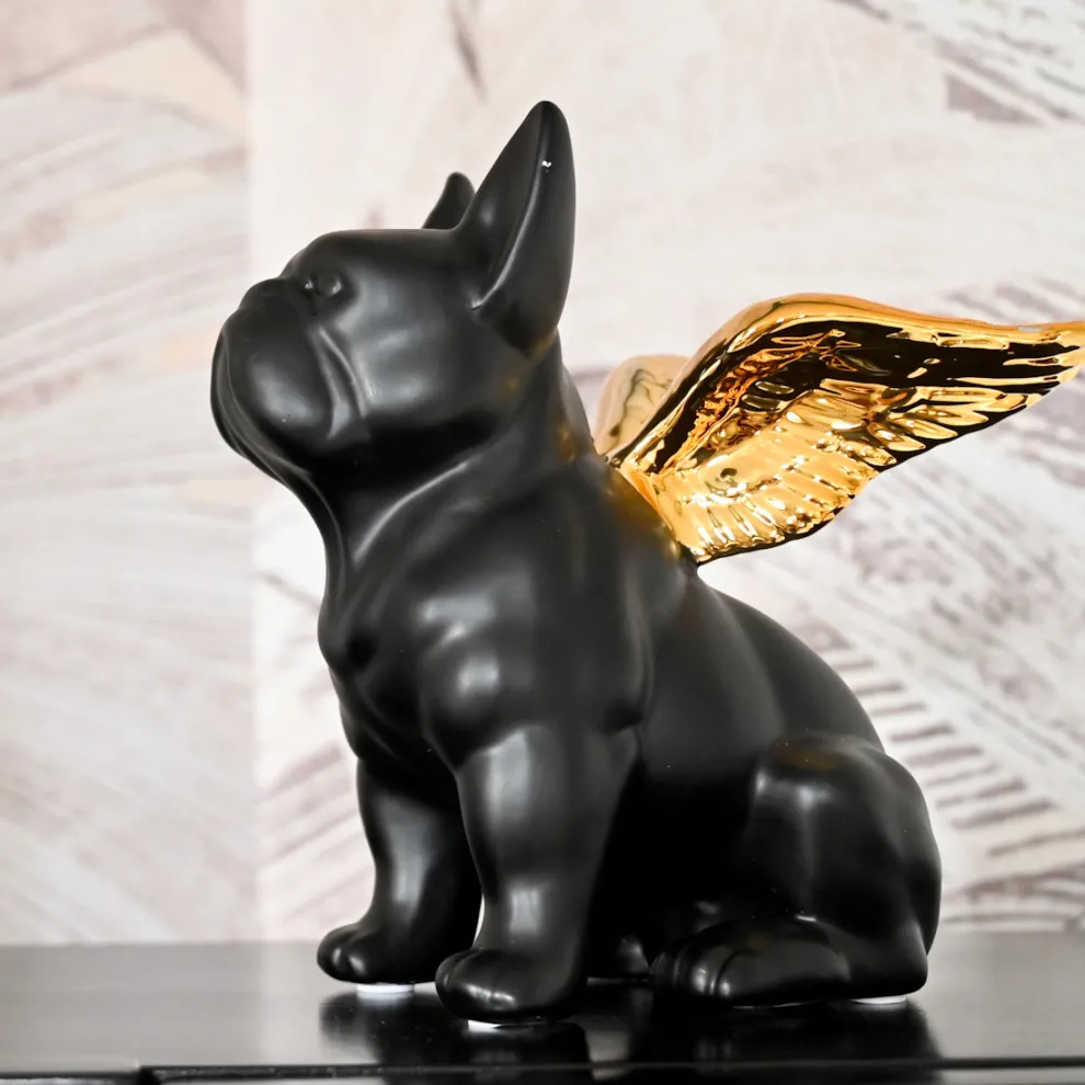 Decofiguur Sitting Angel Dog Goud-Zwart