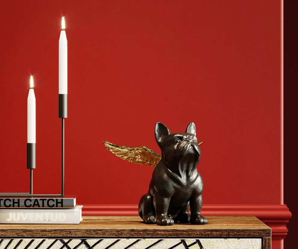 Decofiguur Sitting Angel Dog Goud-Zwart