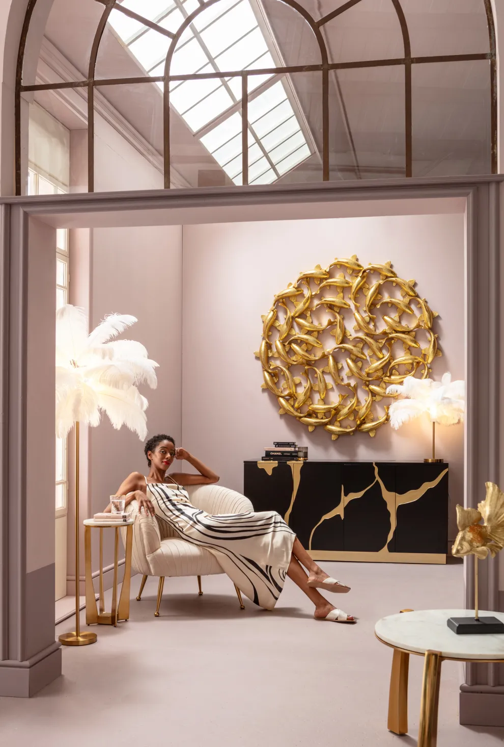 Dressoir Cracked Black Gold 165x80cm