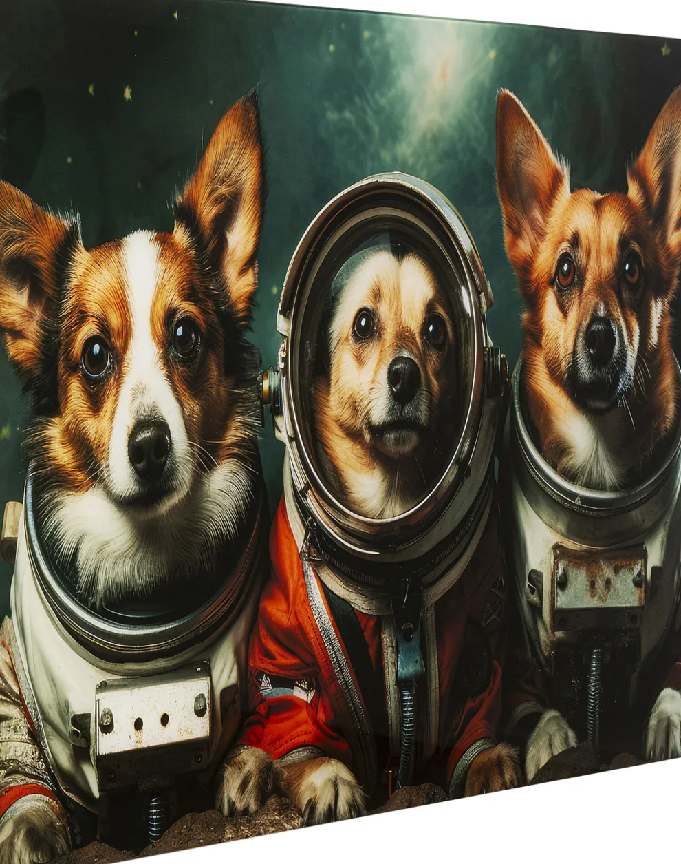 Glasschilderij Astronauts Dogs 80x60cm