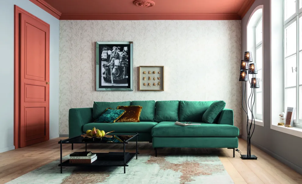 Hoekbank Gianni Fluweel Donkergroen Rechts Zwart