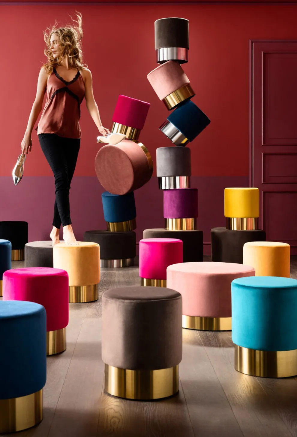 Kruk Cherry Donkergroen Messing Ø35cm