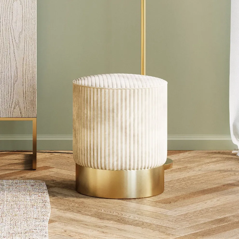 Poef Cherry Beige Cord Brass 35cm