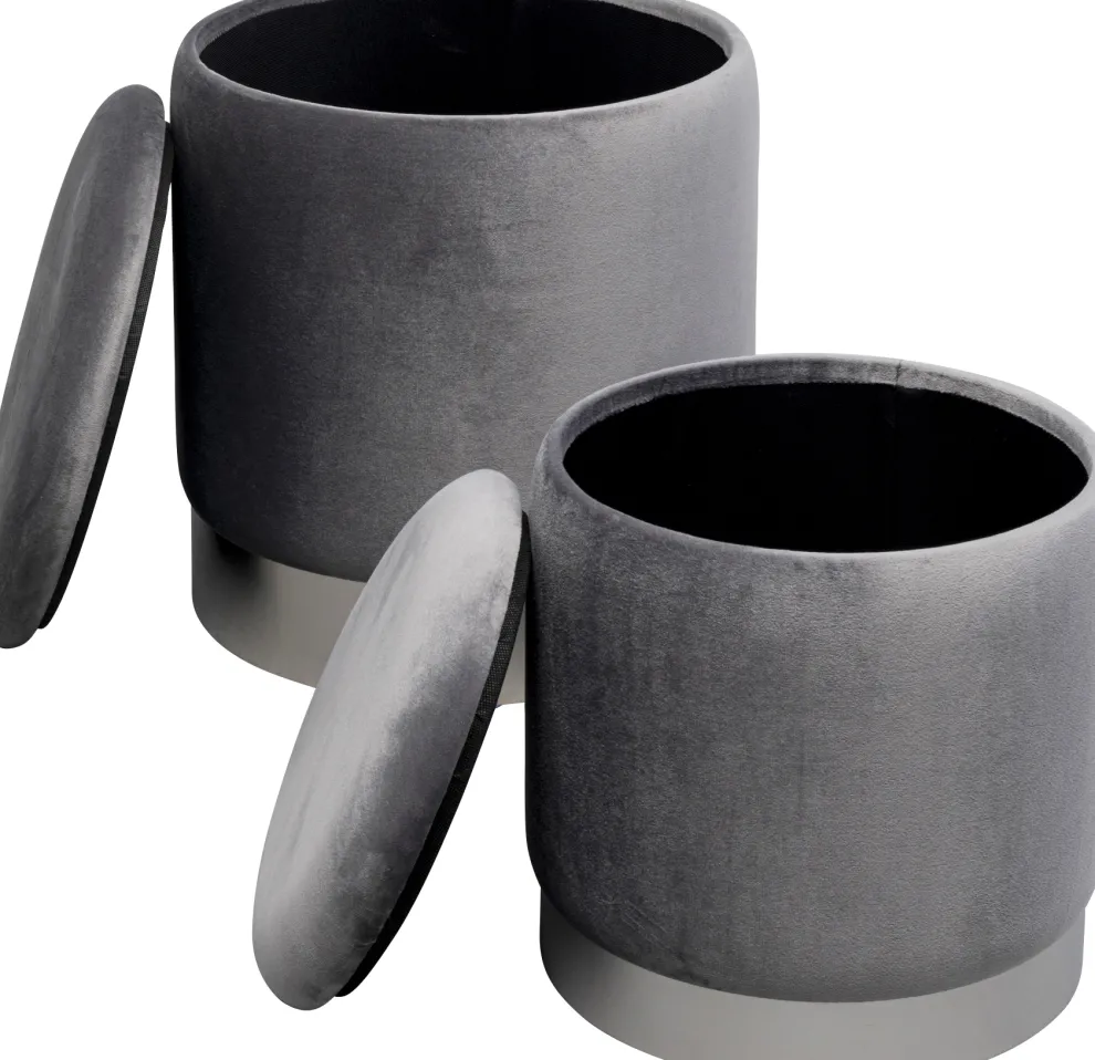 Poef Cherry Storage Grey Silver (2/set)