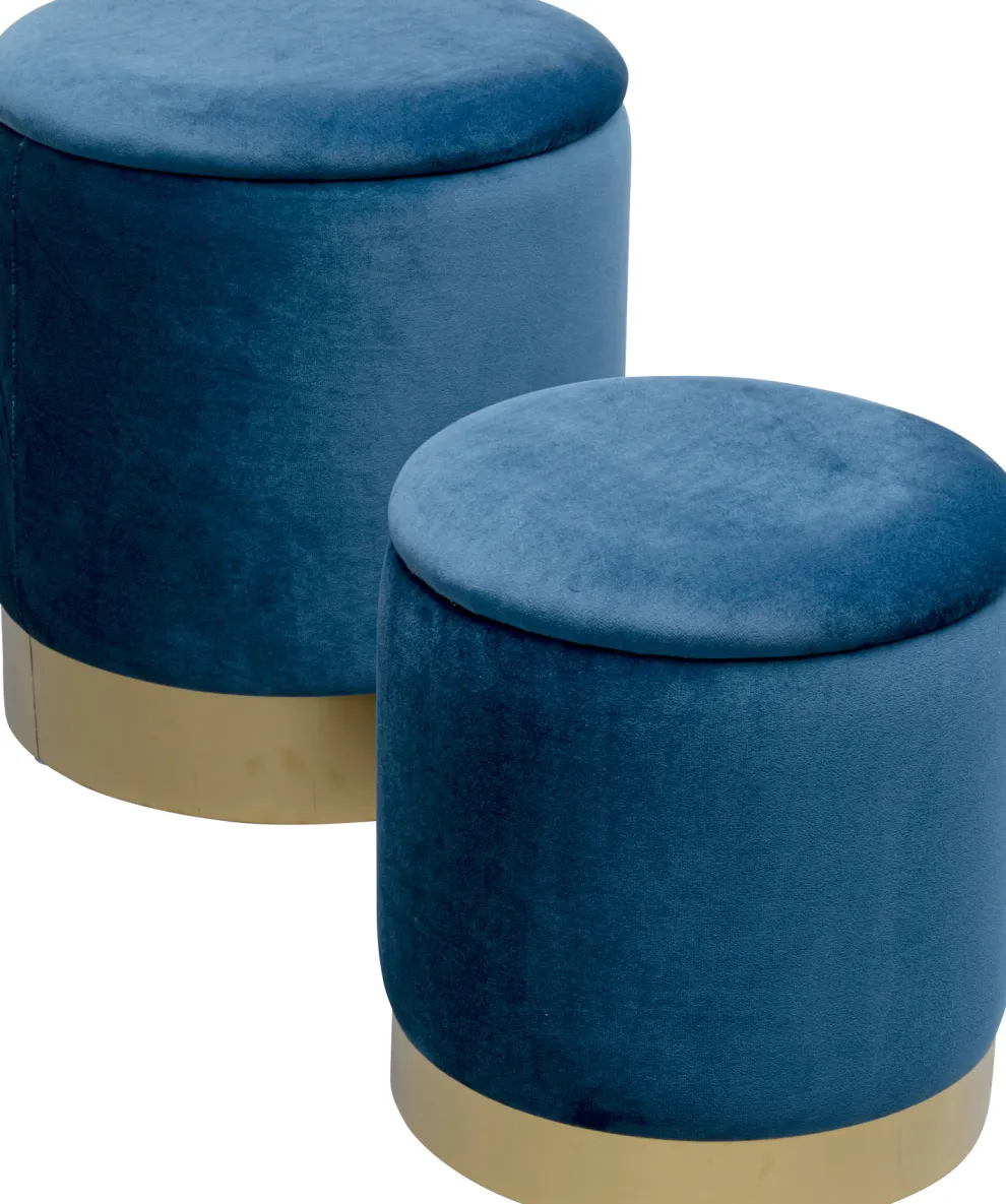 Poef Cherry Storage Blue Brass (2/set)