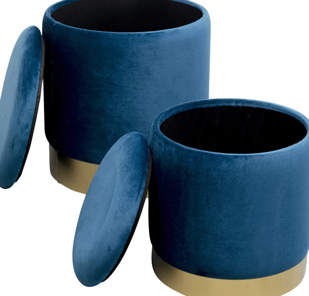 Poef Cherry Storage Blue Brass (2/set)