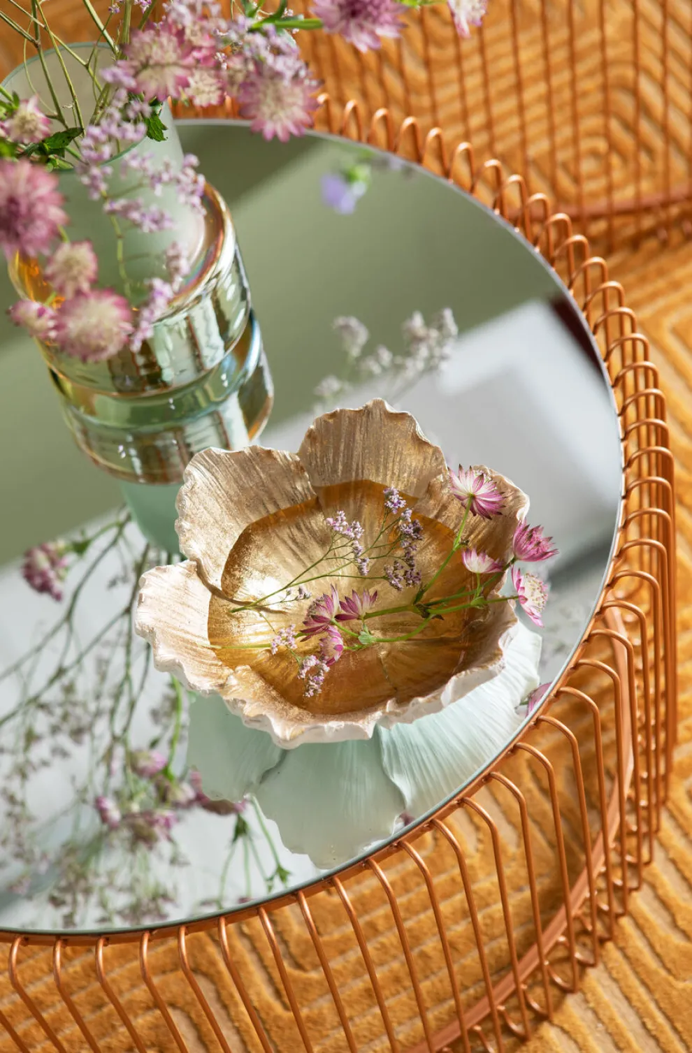 Schaal Flower Bloom Creme Goud Ø20