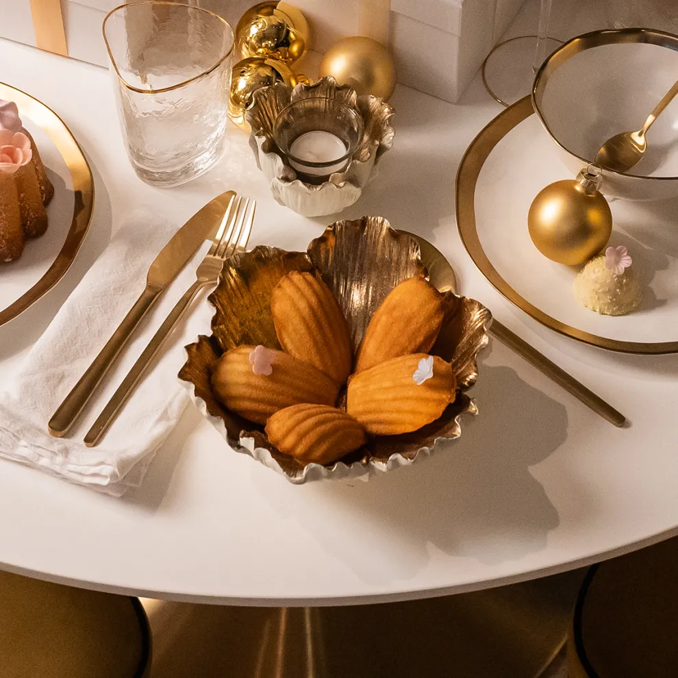 Schaal Flower Bloom Creme Goud Ø25