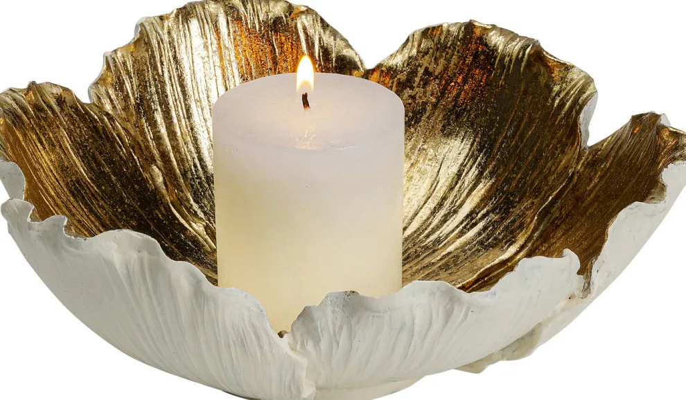 Schaal Flower Bloom Creme Goud Ø25