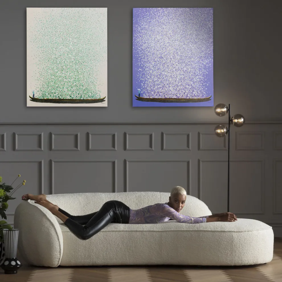 Schilderij Flower Boat Beige Green 80x100cm