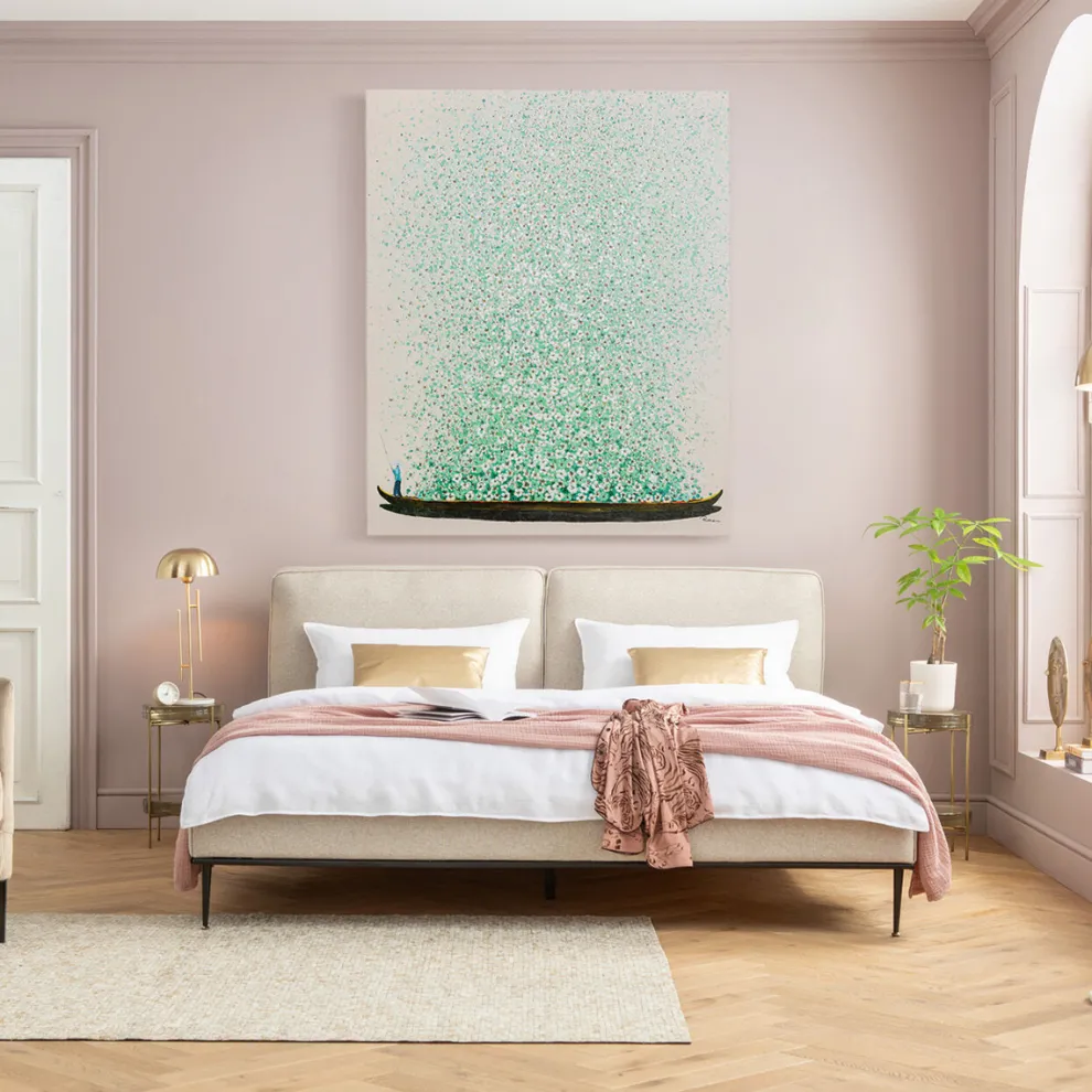 Schilderij Flower Boat Beige Green 120x160cm