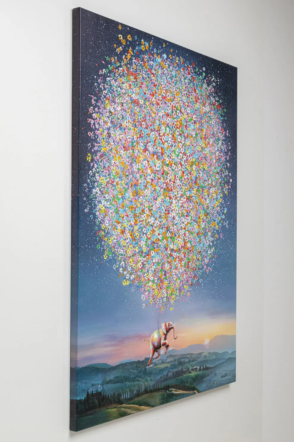 Schilderij Flying Elephant At Night 120x160cm