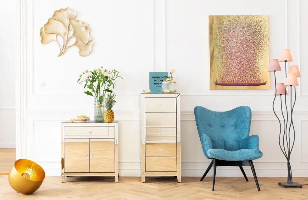 Schilderij Touched Flower Boat Goud-Roze 100x80cm