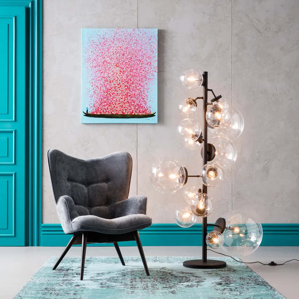 Schilderij Touched Flower Boat Blauw-Roze 100x80cm