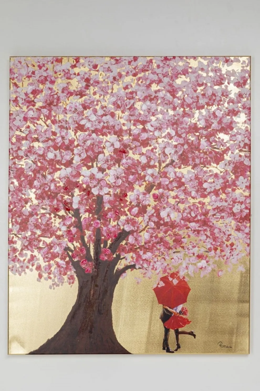 Schilderij Touched Flower Couple Goud-Roze 100x80cm