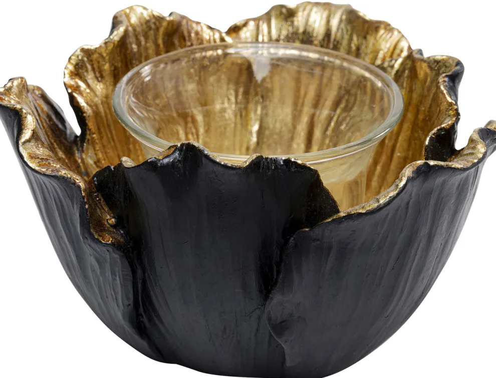Theelichthouder Flower Bloom Zwart Goud Ø10cm