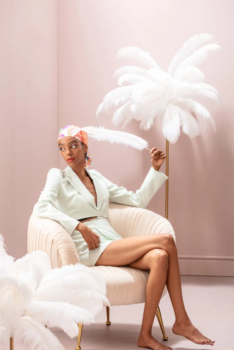 Vloerlamp Feather Palm White 165cm